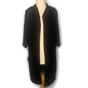 Back Beat Rags Women’s Black Terry Open Front Hoodie Short Sleeve Cardigan S/M